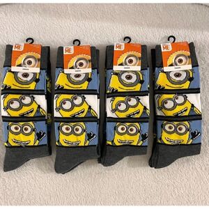 (4) 2 Pairs Minions Adult Unisex Crew Socks (Shoe Size 6.5-12, Size 10-13)